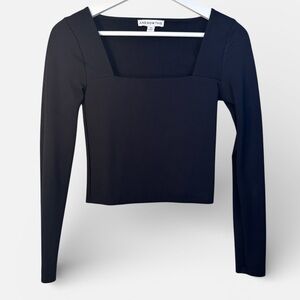 And Now This Double Lined Square Neck Black Slimming Long Sleeve Top XXS
